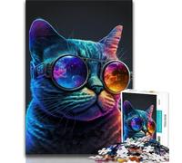 Puzzle da 1000 pezzi per adulti e adolescenti motivo: gatto NERD al neon divertente regalo e attività per la casa giocattolo per i giorni di pioggia 75x50cm