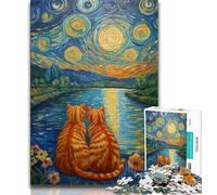 Puzzle da 1000 pezzi per adulti e adolescenti motivo: gatto sotto il cielo notturno puzzle per adolescenti giocattolo educativo intellettuale decomprimente decorazione perfetta 75x50cm