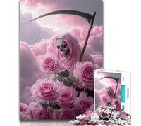 Puzzle da 1000 pezzi per adulti e adolescenti, motivo: Grim Reaper rosa, sfida di intelligenza cerebrale, giocattoli avvincenti, regalo di compleanno, regali, arte murale (75x50cm)