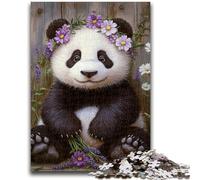 Puzzle da 1000 pezzi per adulti e adolescenti, motivo: panda lavanda, antistress, per trascorrere il tempo in casa, con poster abbinato e foglio di quiz, 26x38cm