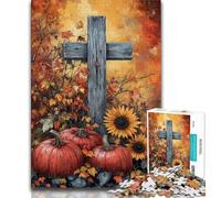 Puzzle da 1000 pezzi per adulti e adolescenti, motivo: zucca e croce, adatti per decorare la scrivania dai 14 anni in su (dimensioni 38x26cm)