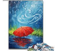 Puzzle da 1000 pezzi per adulti e adolescenti "Ombrello rosso in una giornata piovosa", gioco educativo per famiglie, decorazione da parete, regali unici per compleanno e Natale, 50x75cm