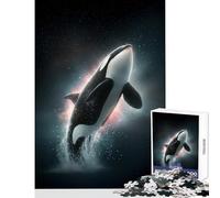 Puzzle da 1000 pezzi per adulti e adolescenti orca e balena che salta nello spazio decorazione per la casa giocattoli opere d'arte regali giochi divertenti migliorare l'amore tra coppie38x26cm