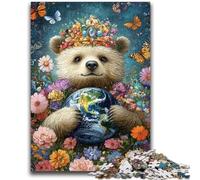 Puzzle da 1000 pezzi per adulti e adolescenti, orsacchiotto che tiene la terra, 1000 pezzi per adolescenti, apprendimento educativo, ideale come regalo per tutta la famiglia (50x75cm)