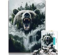 Puzzle da 1000 pezzi per adulti e adolescenti, paesaggio con orso bruno nella foresta, giocattoli per l'intrattenimento della famiglia con poster abbinato e foglio di quiz 38x26cm