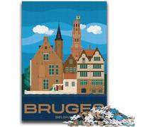 Puzzle da 1000 pezzi per adulti e adolescenti, paesaggio urbano di Bruges, Belgio, antistress, sfida difficile, rafforza l'amore tra coppie (dimensioni 38x52cm)