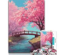 Puzzle da 1000 pezzi per adulti e adolescenti Ponte sotto i fiori di ciliegio, antistress, per ammazzare il tempo, lista dei desideri con Babbo Natale (75x50cm)