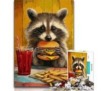 Puzzle da 1000 pezzi per adulti e adolescenti, procione che mangia un hamburger, giochi educativi, decorazione per la casa, ideale come regalo per tutta la famiglia, 38x26cm