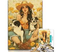 Puzzle da 1000 pezzi per adulti e adolescenti puzzle con cani da cowgirl tra i fiori di campo antistress sfida difficile regali di Babbo Natale segreto 38x26cm