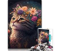 Puzzle da 1000 pezzi per adulti e adolescenti puzzle con gatto e fiore al neon per adolescenti con poster abbinato e foglio di quiz per età 14+ 38x26cm