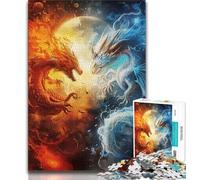 Puzzle da 1000 pezzi per adulti e adolescenti puzzle del drago di ghiaccio e di fuoco per adolescenti con poster abbinato e foglio di quiz per età 14+ 75x50cm