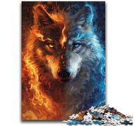 Puzzle da 1000 pezzi per adulti e adolescenti, puzzle di ghiaccio e fuoco con lupo per adolescenti, antistress per trascorrere il tempo in casa, per migliorare l'amore tra coppie, 38x26cm