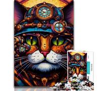 Puzzle da 1000 pezzi per adulti e adolescenti puzzle futuristici a forma di gatto per adolescenti con poster abbinato e foglio di quiz per età 14+ 38x26cm