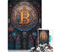 Puzzle da 1000 pezzi per adulti e adolescenti, puzzle in vetro colorato Bitcoin per adolescenti, giochi educativi classici, splendida decorazione (dimensioni 75x50cm)