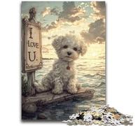 Puzzle da 1000 pezzi per adulti e adolescenti raffigurante un cane peloso bianco, difficile da completare ma divertente e umoristico, con poster abbinato e foglio di quiz (38x52cm)