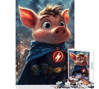 Puzzle da 1000 pezzi per adulti e adolescenti raffigurante un supereroe maiale in un paesaggio urbano giocattoli opere d'arte regali giochi divertenti per migliorare l'amore tra coppie38x52cm