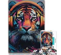 Puzzle da 1000 pezzi per adulti e adolescenti raffigurante una tigre con le cuffie ideale come regalo per tutta la famiglia adatto per bambini dai 14 anni in su (50x75cm)