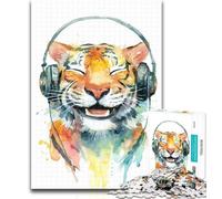 Puzzle da 1000 pezzi per adulti e adolescenti raffigurante una tigre con le cuffie, ideale come regalo per tutta la famiglia, adatto per bambini di età compresa tra 26x38cm e 14 anni