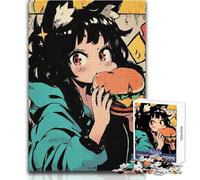 Puzzle da 1000 pezzi per adulti e adolescenti, ragazza anime che mangia hamburger, giochi educativi, analisi e logica, opera d'arte, regalo, dimensioni 50x75cm