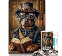 Puzzle da 1000 pezzi per adulti e adolescenti Rottweiler che legge, aiuta il cervello a esercitare i giocattoli avvincenti per coltivare la pazienza, decorazione perfetta 38x26cm