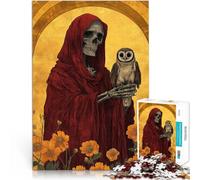 Puzzle da 1000 pezzi per adulti e adolescenti Santa Muerte con gufo Fatto di cartone Adatto a partire dai 14 anni Decorazione d'arte per la casa Collezione degli artisti, Belle arti misurare:26x38cm
