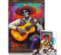 Puzzle da 1000 pezzi per adulti e adolescenti, scheletro messicano che suona la chitarra, giochi educativi, decorazione per la casa, ideale come regalo per tutta la famiglia, 50x75cm