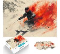 Puzzle da 1000 pezzi per adulti e adolescenti Sciatore nella neve rossa Fatto di legno,per 14+ Giocattoli per l'intrattenimento in famiglia Regali di Natale per le donne。misurare:50x75cm