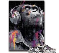 Puzzle da 1000 pezzi per adulti e adolescenti, scimmia con cuffie, per 14+ anni, difficile da completare ma divertente e umoristico, regalo di compleanno 38x26cm
