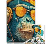 Puzzle da 1000 pezzi per adulti e adolescenti Scimmia con gli occhiali, giocattoli educativi per l'apprendimento, giochi per famiglie che migliorano l'amore tra coppie (38x26cm)