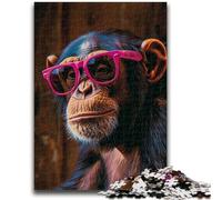 Puzzle da 1000 pezzi per adulti e adolescenti, scimpanzé con gli occhiali Difficile da completare ma divertente e umoristico Regalo di compleanno, regali, decorazione da parete 50x75cm