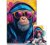 Puzzle da 1000 pezzi per adulti e adolescenti, scimpanzé con le cuffie, difficile da completare ma divertente e umoristico, regalo di compleanno, regali, decorazione murale 38x26cm