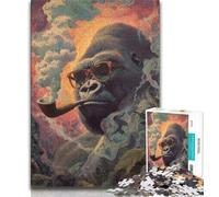 Puzzle da 1000 pezzi per adulti e adolescenti, scimpanzé fumatore, aiuta il cervello a esercitare i giocattoli avvincenti per coltivare la pazienza, regalo per compleanni, 38x26cm