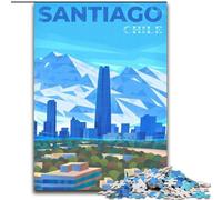 Puzzle da 1000 pezzi per adulti e adolescenti, Skyline di Santiago del Cile, giocattoli per l'intrattenimento della famiglia con poster abbinato e foglio di quiz (26x38cm) 1000 pezzi