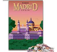 Puzzle da 1000 pezzi per adulti e adolescenti, Spagna, Madrid, città, viaggi, intrattenimento per famiglie, giocattoli con poster abbinato e foglio di quiz (50x75cm) 1000 pezzi