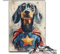 Puzzle da 1000 pezzi per adulti e adolescenti Superman Dachshund Staycation Kill Time con poster abbinato e foglio di quiz (dimensioni 50x75cm)