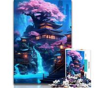 Puzzle da 1000 pezzi per adulti e adolescenti, Tempio della cascata al neon, puzzle da 1000 pezzi, giochi divertenti per famiglie, ideale come regalo per tutta la famiglia (dimensioni 75x50cm)