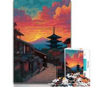 Puzzle da 1000 pezzi per adulti e adolescenti Tempio in stile giapponese, antistress, per ammazzare il tempo, lista dei desideri con Babbo Natale, 75x50cm