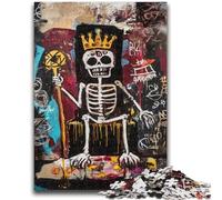 Puzzle da 1000 pezzi per adulti e adolescenti, teschio del re in stile Basquiat, attività per famiglie, arredamento unico per la casa e regali per età 14+ 50X75CM