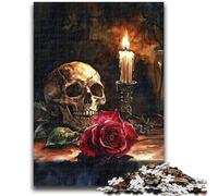 Puzzle da 1000 pezzi per adulti e adolescenti, teschio, rosa rossa e candela, per 14+ anni, difficile da completare ma divertente e umoristico, regalo di compleanno 50x75cm