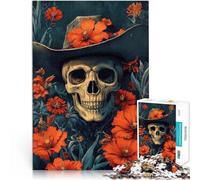 Puzzle da 1000 pezzi per adulti e adolescenti Teschio tra i fiori Fatto di legno,per età 14+ Giocattoli antistress Donazione di opere d'arte。misurare:50x75cm/19.68x29.52pollice