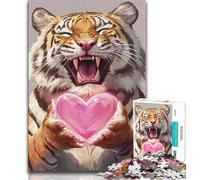 Puzzle da 1000 pezzi per adulti e adolescenti Tigre che tiene in mano un cuore Puzzle da 1000 pezzi, giochi divertenti per famiglie, ideale come regalo per tutta la famiglia (dimensioni 38x26cm)