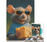 Puzzle da 1000 pezzi per adulti e adolescenti Topo che mangia formaggio, antistress per trascorrere il tempo libero a casa, lista dei desideri con Babbo Natale (38x26cm)