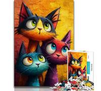 Puzzle da 1000 pezzi per adulti e adolescenti, tre gatti, difficile da completare ma divertente e umoristico, compleanni e anniversari, 50x75cm
