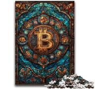 Puzzle da 1000 pezzi per adulti e adolescenti, vetrate colorate, Bitcoin, impegnativo da completare ma divertente e umoristico, unico, decorazione per la casa e regalo, 26x38cm