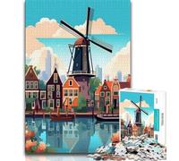 Puzzle da 1000 pezzi per adulti e adolescenti, viaggio nel mulino a vento di Amsterdam, giocattoli educativi per l'apprendimento, giochi per famiglie, adatti per la decorazione del desktop (38x26cm)