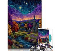Puzzle da 1000 pezzi per adulti e adolescenti Villaggio sotto il cielo notturno Puzzle da 1000 pezzi, ideale come regalo per tutta la famiglia Adatto per bambini dai 14 anni in su (dimensioni 38x26cm)