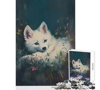 Puzzle da 1000 pezzi per adulti e adolescenti volpe bianca tra i fiori giocattolo decorazione da parete regali di Babbo Natale segreto giochi divertenti per migliorare l'amore tra coppie 38x26cm