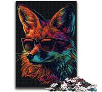 Puzzle da 1000 pezzi per adulti e adolescenti, volpe con occhiali da sole, puzzle per adolescenti, antistress, per ammazzare il tempo durante le vacanze, per migliorare l'amore tra coppie, 38x26cm