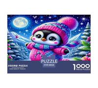 Puzzle da 1000 pezzi per adulti e bambini con pinguino | Dettagliato - Simpatico pinguino che scia sulla neve, gioco educativo in carta riciclata, decompressione 38x26 cm/1000 pezzi