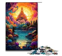 Puzzle da 1000 pezzi per adulti e bambini di Jigsaw Colorful Psychedelia del Taj Mahal in India Puzzle per adulti Puzzle in legno (dimensioni 75x50 cm)
